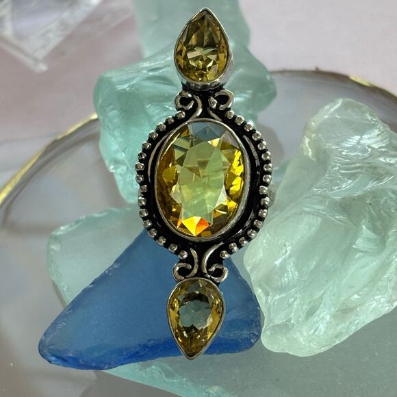 925 Sterling Faceted Citrine Knuckle Ring - Picture 2 of 6